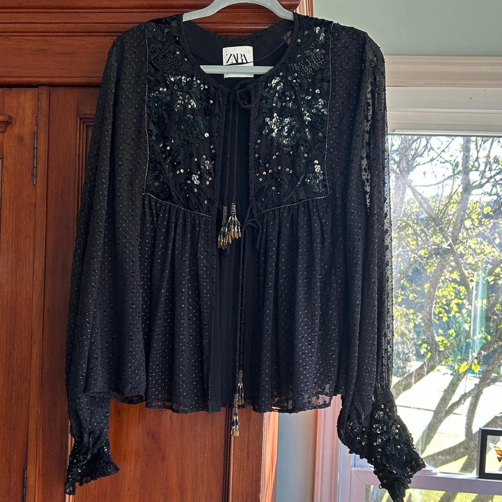 Zara Black Sequin Embellished Women's Top Gorgeous Size XL